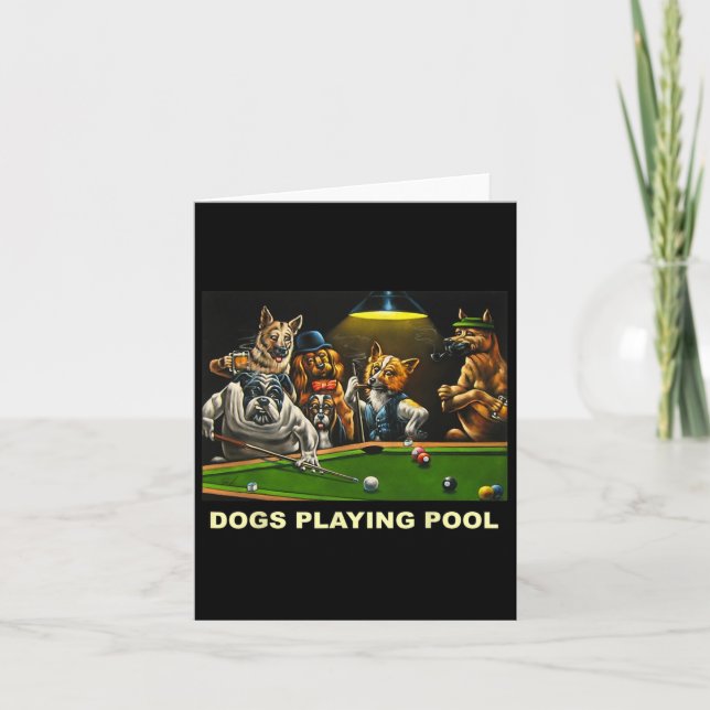 Dogs Playing Pool Art Work Puppies Snooker Pocket  Card (Front)