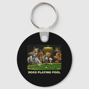 Dogs Playing Pool Art Work Puppies Snooker Pocket Key Ring