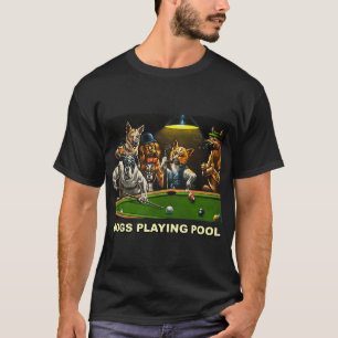 Dogs Playing Pool Art Work Puppies Snooker Pocket  T-Shirt