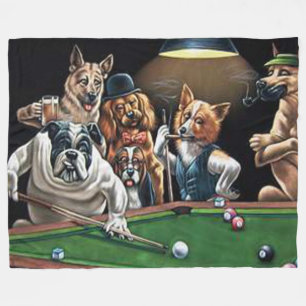 Dogs Playing Pool - Bulldog Fleece Blanket