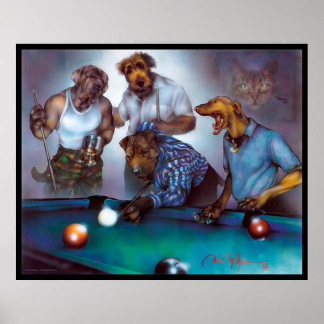 Dogs Playing Pool - Dan Mc Manus Poster (Front)