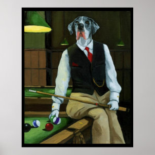 Dogs Playing Pool - Great Dane Poster