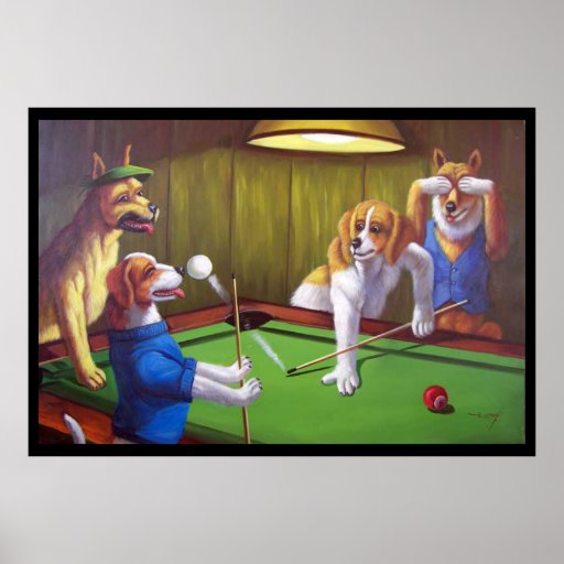 Dogs Playing Pool - Off the Table Poster