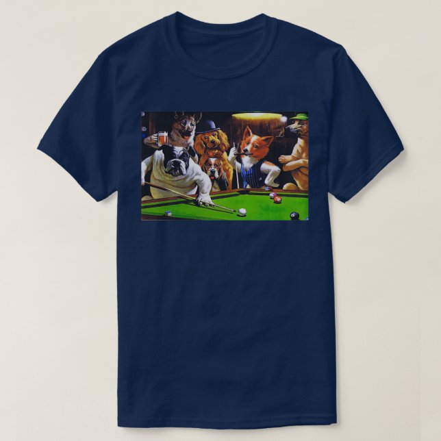 Dogs Playing Pool  T-Shirt (Design Front)