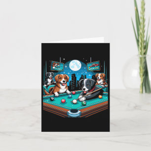 Dogs Playing Pool Table Billiards 8 Ball Card