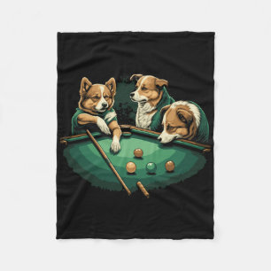 Dogs Playing Pool Table Billiards 8 Ball  Fleece Blanket