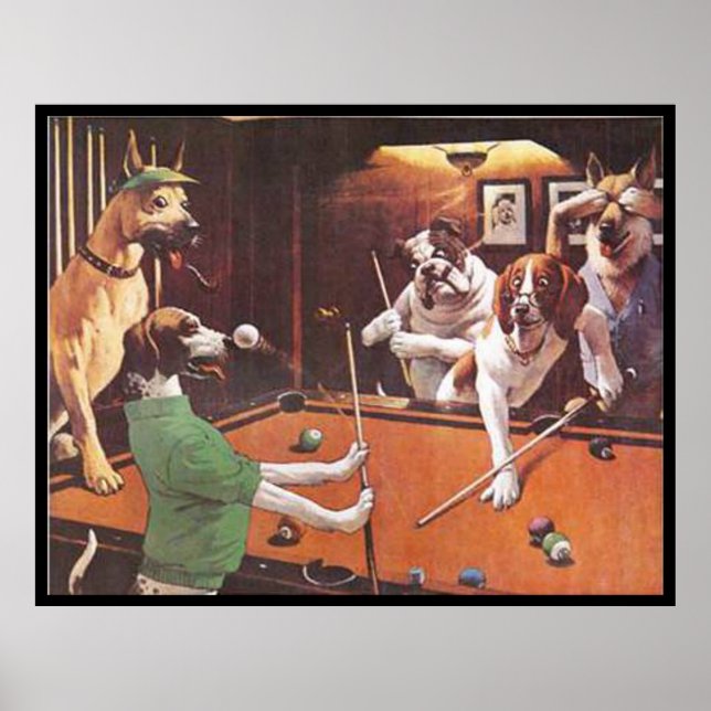 Dogs Playing Pool - The Scratching Beagle Poster (Front)