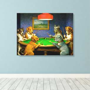 Dogs Playing Snooker Billiards Fun Spoof Canvas Print