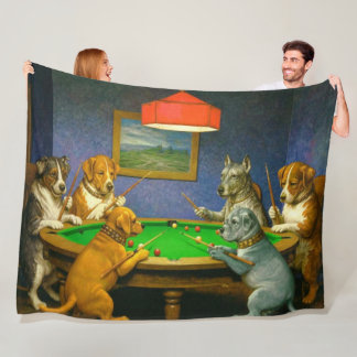 Dogs Playing Snooker Billiards Fun Spoof Fleece Blanket