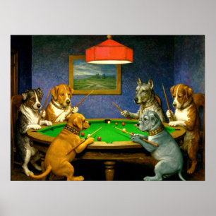 Dogs Playing Snooker Billiards Fun Spoof Poster