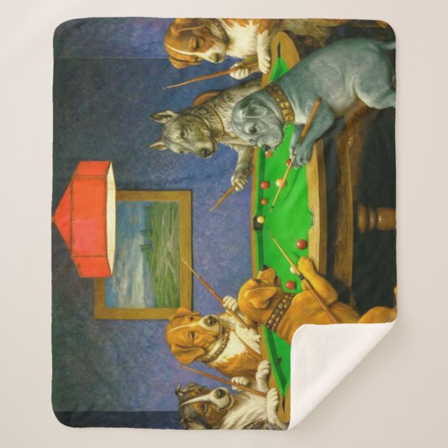 Dogs Playing Snooker Billiards Fun Spoof Sherpa Blanket (Front)