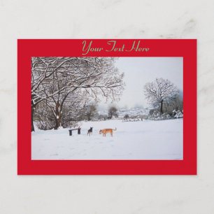 dogs playing winter snow scene landscape painting postcard