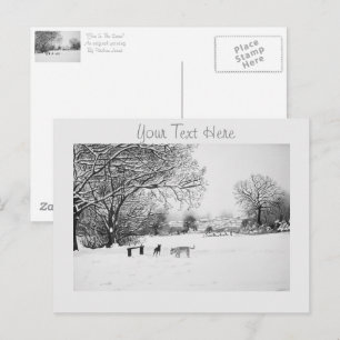 dogs playing winter snow scene landscape postcard