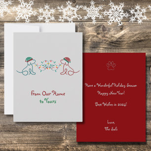 Dogs Playing with Christmas Lights Party Card