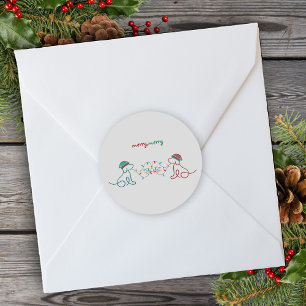 Dogs Playing with Christmas Lights Party Classic Round Sticker