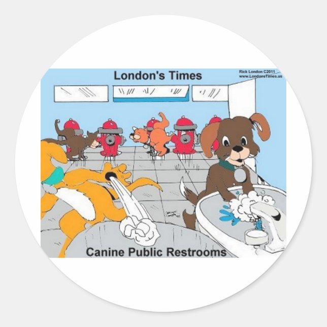 Dogs Public Restrooms Funny Gifts Tees Cards Etc Classic Round Sticker (Front)