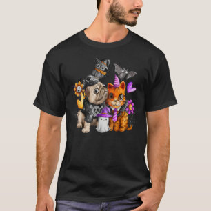 Dogs Pugs and Cute Cat Halloween Cat Dog Tee