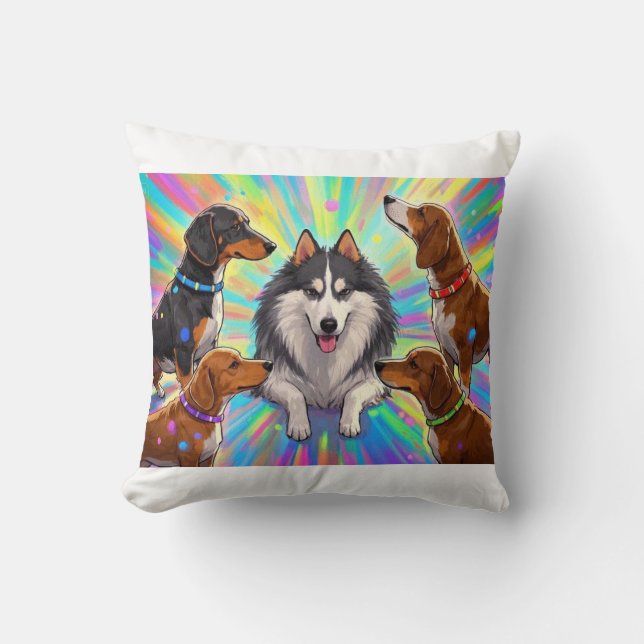 Dogs Puppies with rainbow background  Cushion (Front)