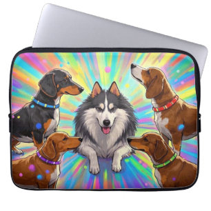 Dogs Puppies with rainbow background  Laptop Sleeve
