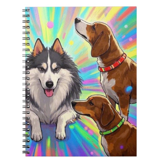 Dogs Puppies with rainbow background  Notebook (Front)