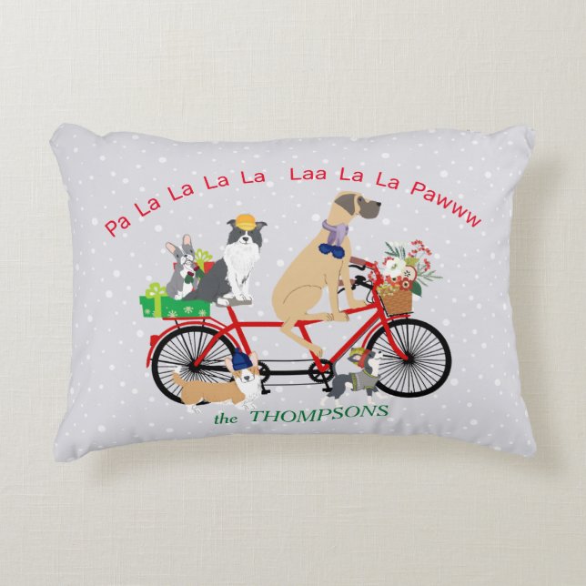 Dogs Riding Bicycle Presents basket Christmas Decorative Cushion (Front)