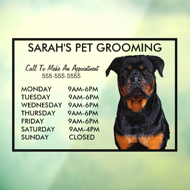 Dogs Rottweiler Pet Grooming Hours Business Window Cling (Sheet 3)
