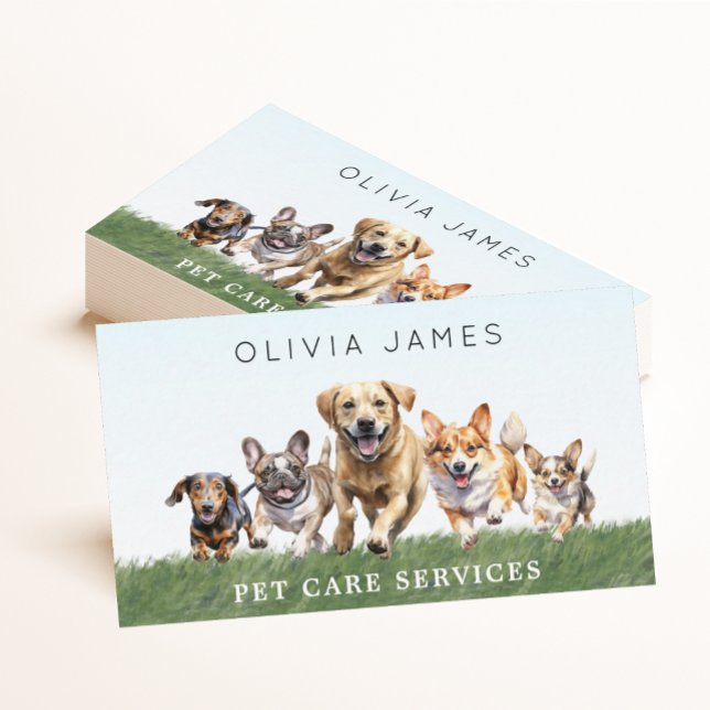 Dogs running in field dog walking and pet care business card (Creator Uploaded)