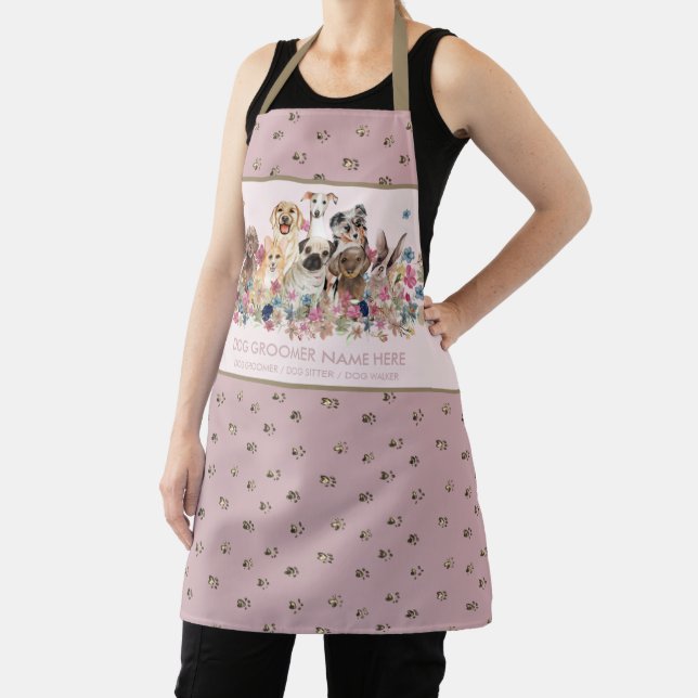 Dogs Salon Pink Gold Paws Apron (Insitu)