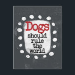 Dogs Should Rule The World Postcard<br><div class="desc">A cute typographic design that says "Dogs Should Rule The World".  It's black and red text on a white rectangle with funky,  playful dots surrounding it sits  on a solid,  textured grey background.</div>