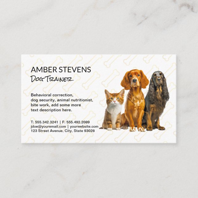 Dogs Sitting | Dog Bone Pattern Business Card (Front)