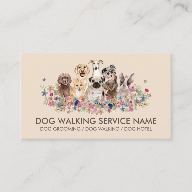 Dogs sitting flowers petshop online store business card (Front)