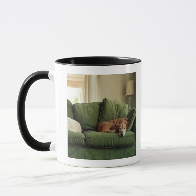 Dogs sleeping on sofa mug (Left)