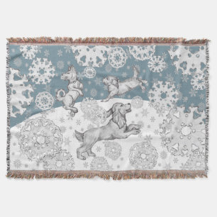 Dogs & Snowflakes Blue White Winter Fun Christmas Throw Blanket