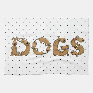 DOGS Spelled in Cute Funny Dog Letters Tea Towel