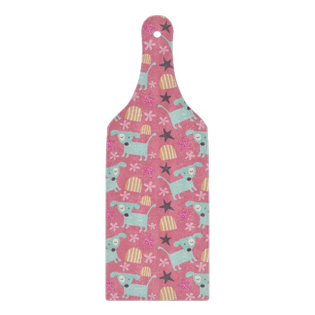 Dogs, Stars, and Flowers Cutting Board (Front)
