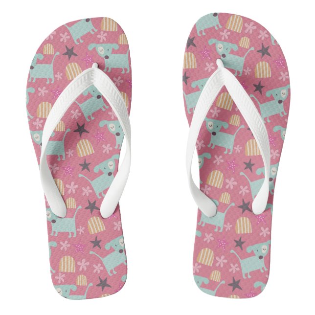 Dogs, Stars, and Flowers Flip Flops (Footbed)