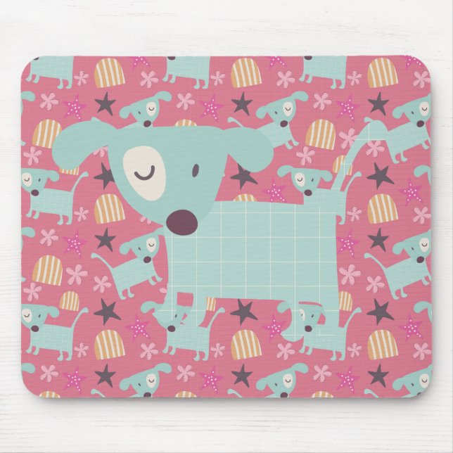 Dogs, Stars, and Flowers Mouse Mat (Front)