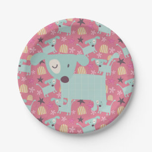 Dogs, Stars, and Flowers Paper Plate