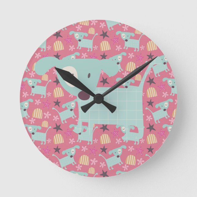 Dogs, Stars, and Flowers Round Clock (Front)