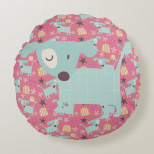 Dogs, Stars, and Flowers Round Cushion