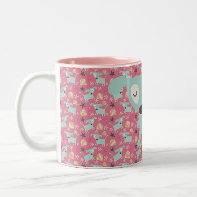 Dogs, Stars, and Flowers Two-Tone Coffee Mug (Left)