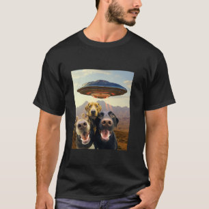 Dogs Taking Selfie with UFO Funny Alien Puppy Dog T-Shirt