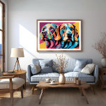 Dogs Together Pop Art Poster<br><div class="desc">Experience the joyful world of canine companionship with our Dogs Together Pop Art Poster. This vibrant artwork seamlessly merges the spirited spirit of pop art with the charm of dogs, celebrating the love, loyalty, and happiness our furry friends bring. The bold colours and playful design create a visually striking masterpiece...</div>