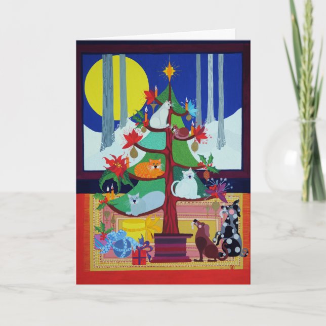 Dogs Under the Christmas Tree Holiday Card (Front)