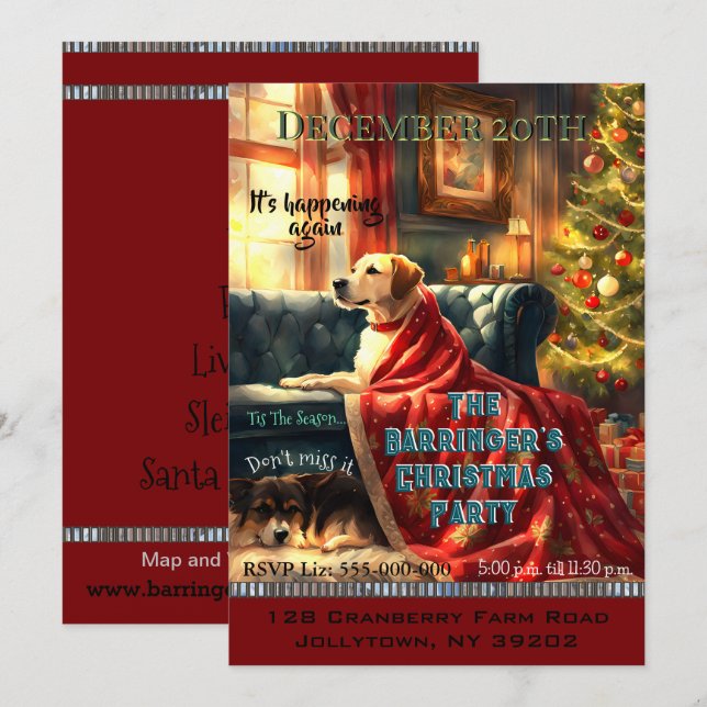 Dogs waiting 4 that Annual Holiday Christmas Party Invitation (Front/Back)