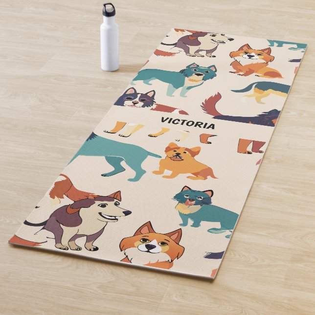Dogs Watercolor Custom Pattern Yoga Mat (In Situ)