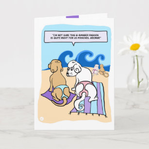 Dogs Wearing G-Strings Beach Funny Cartoon Card