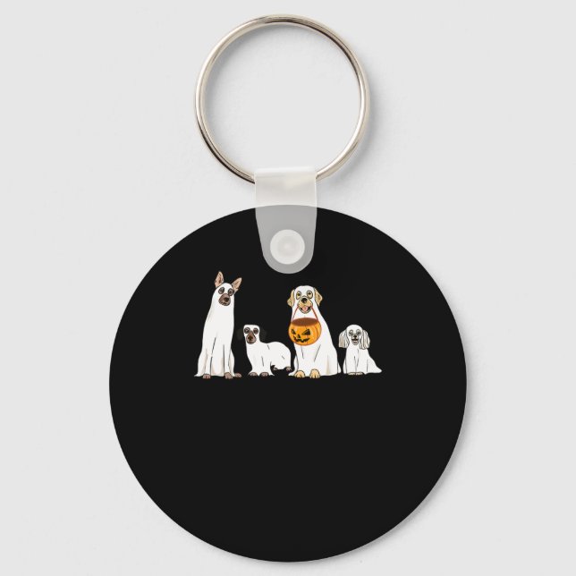 Dogs Wearing Ghost Costume Fun Dog Halloween Men W Key Ring (Front)