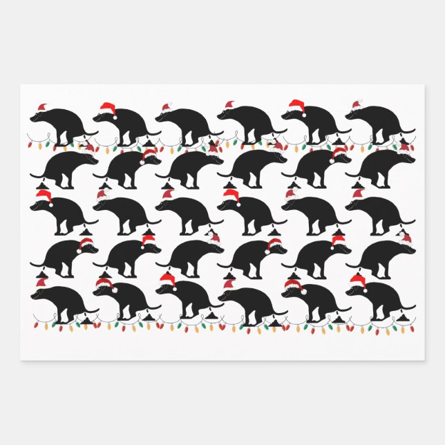 Dogs wearing Santa hats and Pooping Wrapping Paper Sheet (Front)