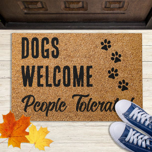 Dogs Welcome Funny Pet Dog Lover Paw Prints  Doormat